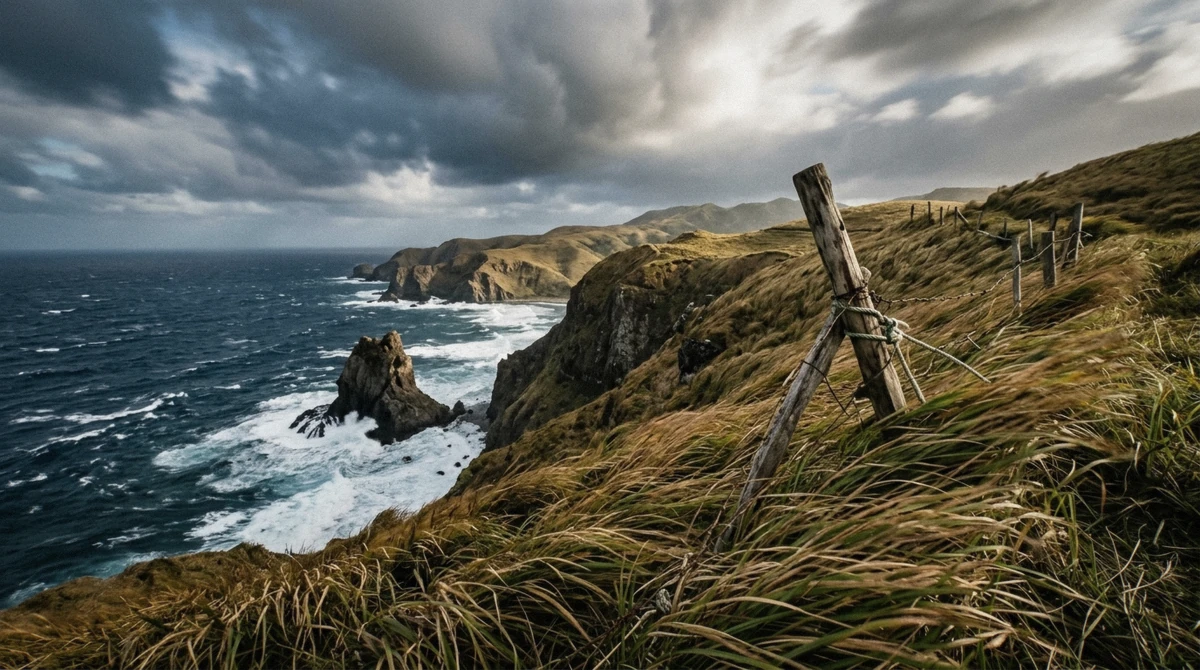 Coastal grass bent flat by the Amihan wind, the constant that decides the best time to visit Batanes, Philippines