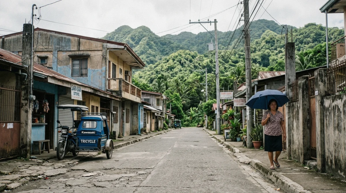 A street in Basco, where the Batanes tourist registration fee QR code is checked on arrival, Philippines